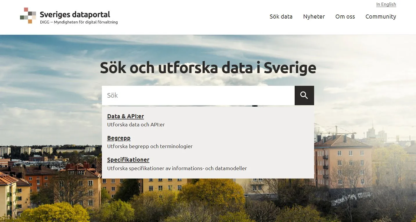 Skärmbild av en dataportal byggd med EntryScape